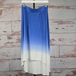 Beach Inc 100% Linen Hi-Low Gradient Skirt Blue White Size Large